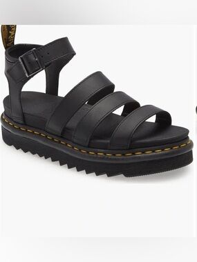 Dr Martens Doc Blaire Soft Wair Air Black Leather Sandals Platform Size 5